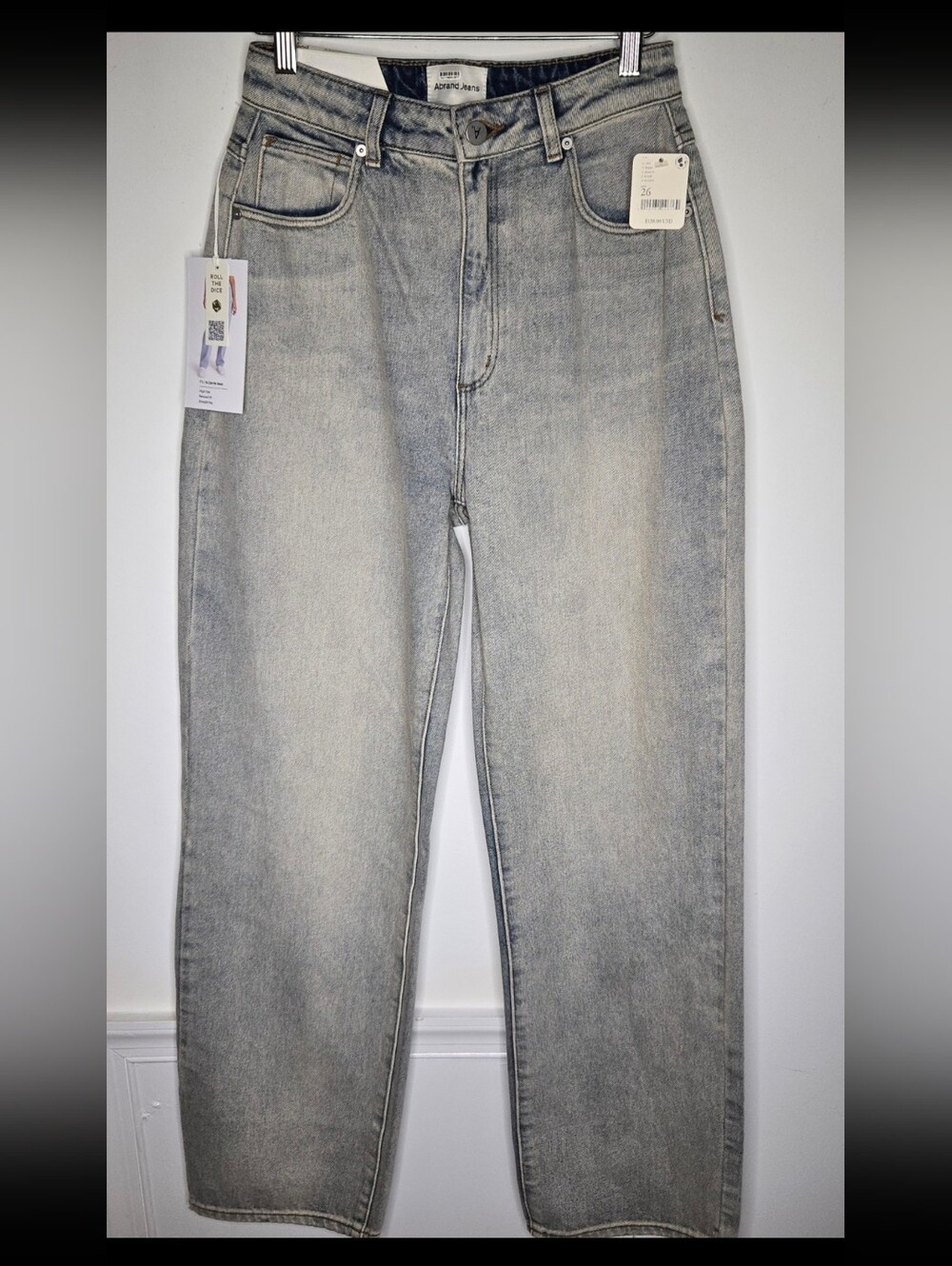 NWT FP Abrand A Dropped Slim Straight Leg Women's Jeans Light Gray Grey Wash 26
